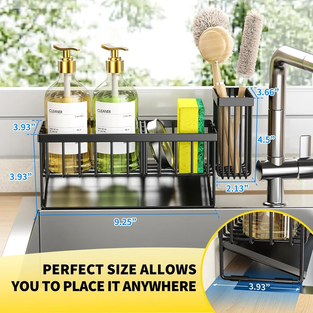 Alt view image 4 of 7 - Cisily Sink Caddy Sponge Holder for Kitchen with Brush Holder and Stainless Steel Self Drain Tray, Rustproof Kitchen Sink Organizer for Sponge, Soap Dispenser Storage Accessories