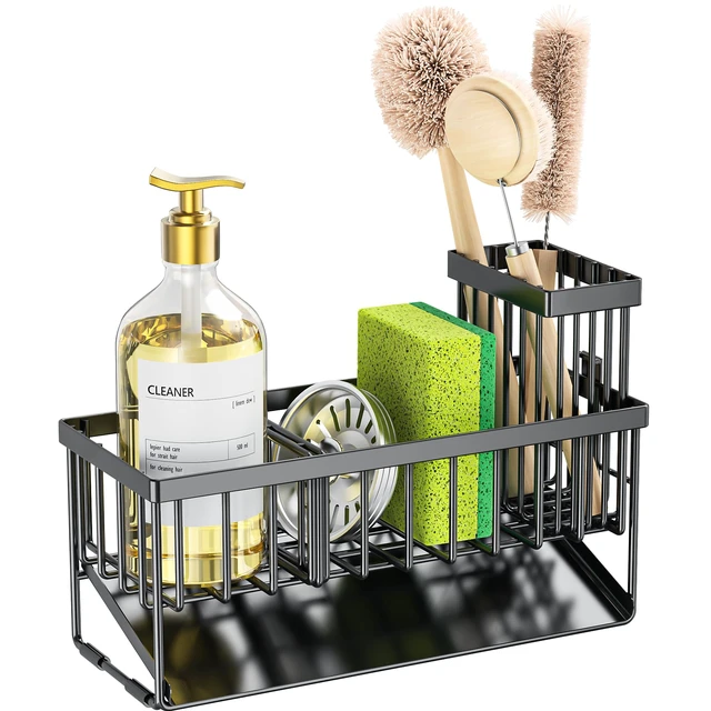 Alt view image 7 of 7 - Cisily Sink Caddy Sponge Holder for Kitchen with Brush Holder and Stainless Steel Self Drain Tray, Rustproof Kitchen Sink Organizer for Sponge, Soap Dispenser Storage Accessories