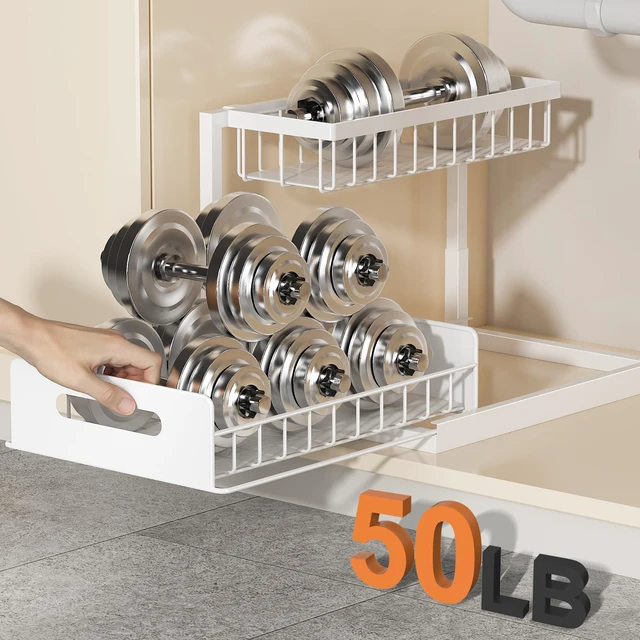 Alt view image 4 of 7 - REALINN Under Sink Organizer, L-Shaped 2 Tier Pull Out Cabinet Organizer