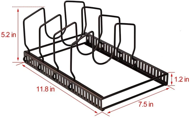 Alt view image 2 of 5 - Toplife Pot Lids Organizer Rack for Cabinet and Countertop, 7+ Pan Lids and Bakeware Organizer Rack Holder with 7 Adjustable Compartments - Brown