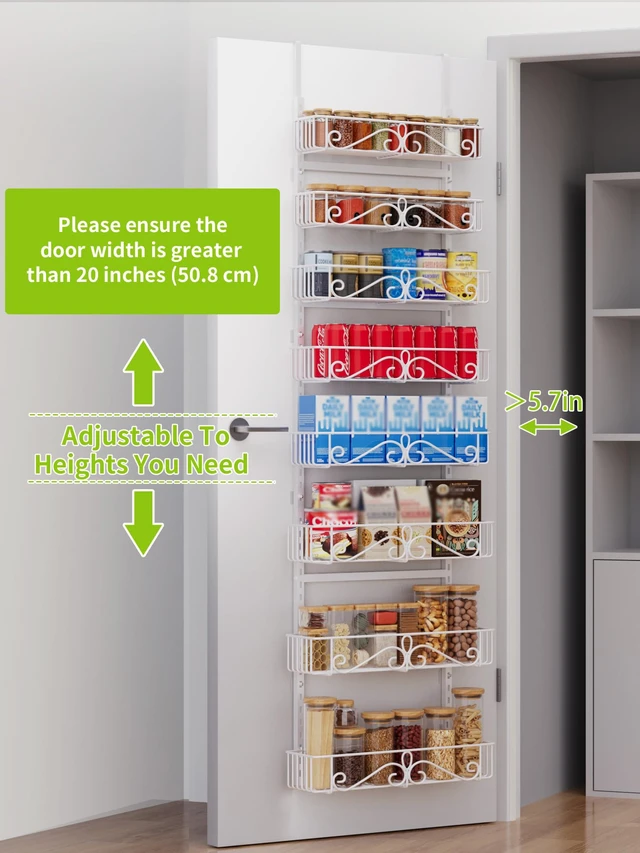Alt view image 3 of 7 - 8-Tier Over Door Pantry Organizer, Adjustable Metal Hanging Storage Rack for Kitchen Pantry, White