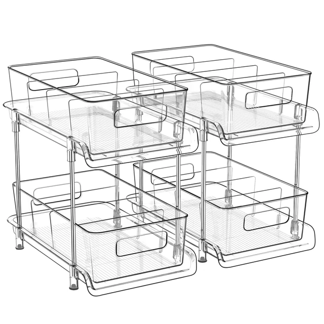 Main image of HIHEGD 2-Tier Bathroom Organizer with Dividers, Clear Under Sink and Pull-Out Cabinet Organizer for Kitchen and Pantry Storage