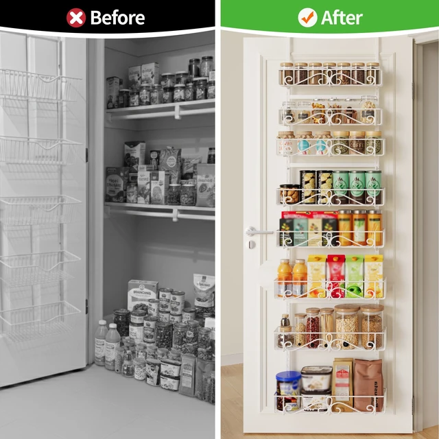 Alt view image 7 of 7 - 8-Tier Over Door Pantry Organizer, Adjustable Metal Hanging Storage Rack for Kitchen Pantry, White