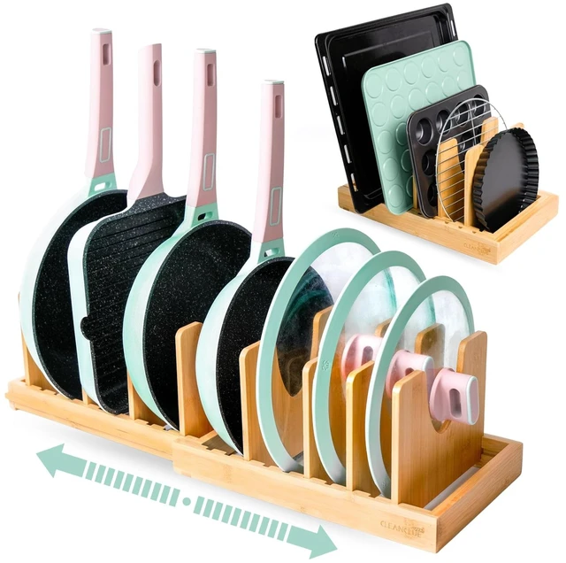 Main image of Pots and Pans Organizer under Cabinet Expandable Bamboo Pot Lid Holder Rack