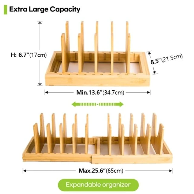 Alt view image 2 of 7 - Pots and Pans Organizer under Cabinet Expandable Bamboo Pot Lid Holder Rack