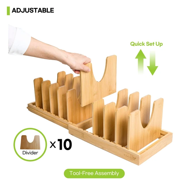 Alt view image 3 of 7 - Pots and Pans Organizer under Cabinet Expandable Bamboo Pot Lid Holder Rack