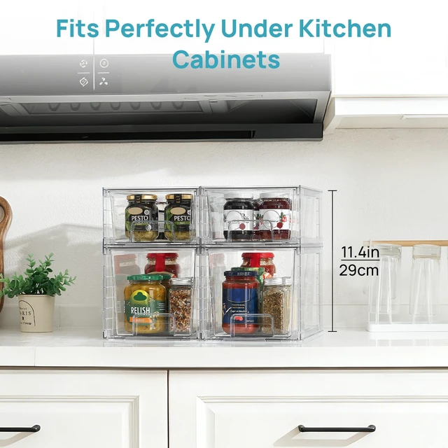 Alt view image 6 of 7 - Vtopmart Clear Stackable Storage Drawers, 4 Pack Kitchen Cabinet Set