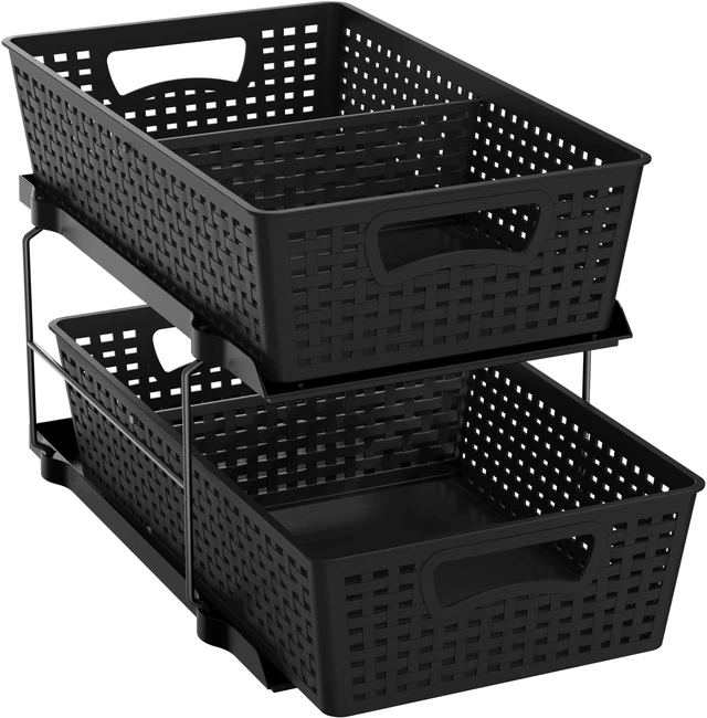 Main image of Simple Houseware 2 Tier Pull-Out Sliding Drawer Under Sink Storage, Black