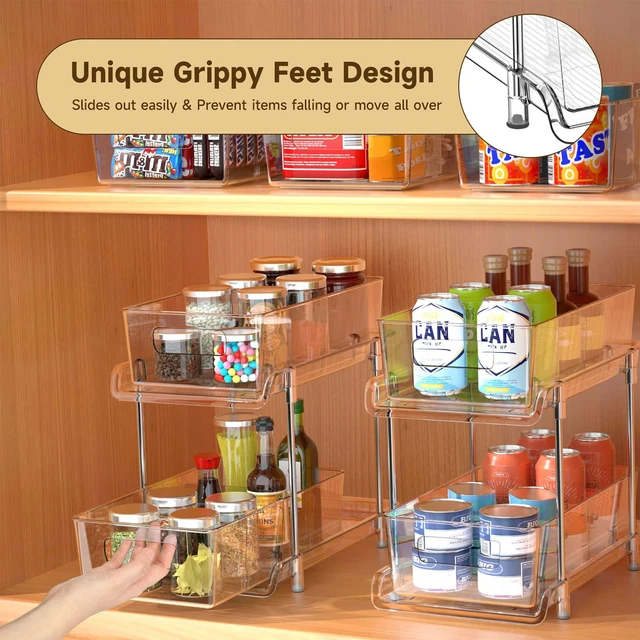 Alt view image 6 of 7 - HIHEGD 2-Tier Bathroom Organizer with Dividers, Clear Under Sink and Pull-Out Cabinet Organizer for Kitchen and Pantry Storage