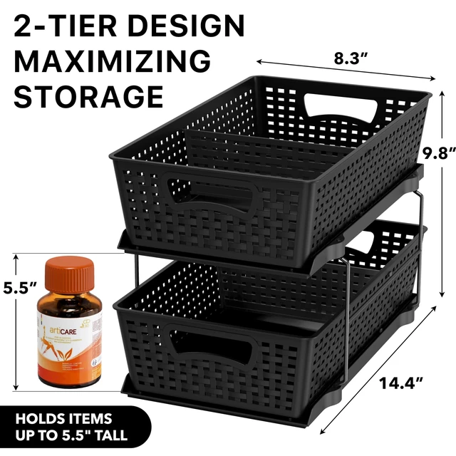 Alt view image 2 of 7 - Simple Houseware 2 Tier Pull-Out Sliding Drawer Under Sink Storage, Black