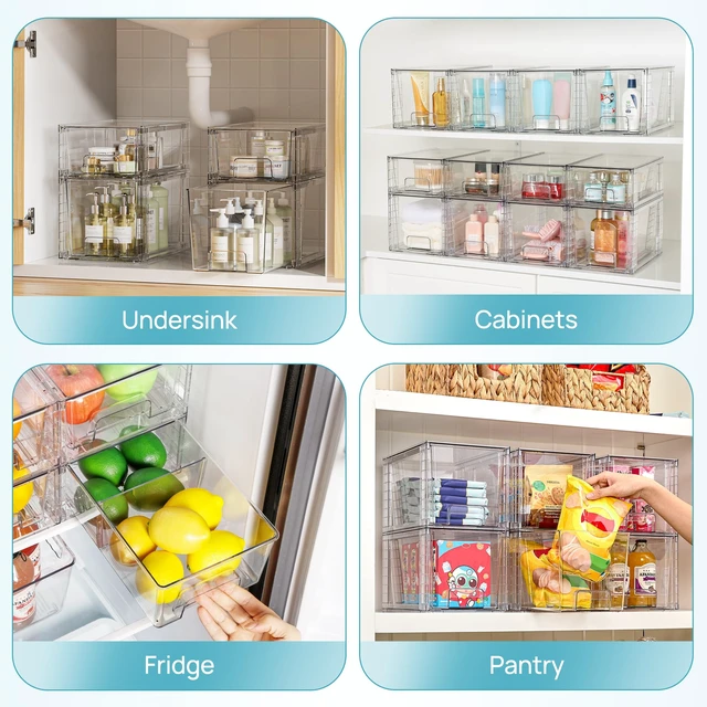Alt view image 7 of 7 - Vtopmart Clear Stackable Storage Drawers, 4 Pack Kitchen Cabinet Set