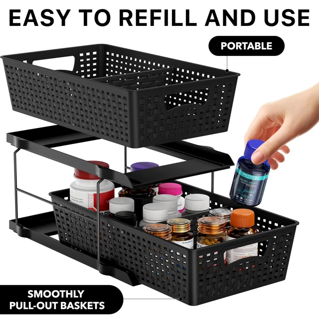 Alt view image 3 of 7 - Simple Houseware 2 Tier Pull-Out Sliding Drawer Under Sink Storage, Black