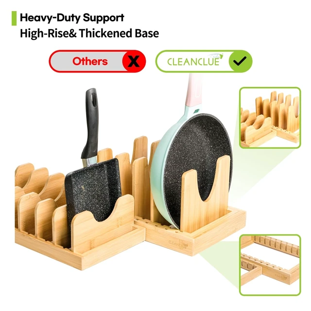 Alt view image 6 of 7 - Pots and Pans Organizer under Cabinet Expandable Bamboo Pot Lid Holder Rack