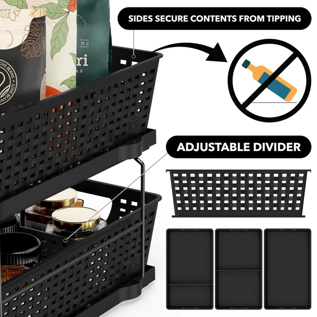 Alt view image 4 of 7 - Simple Houseware 2 Tier Pull-Out Sliding Drawer Under Sink Storage, Black