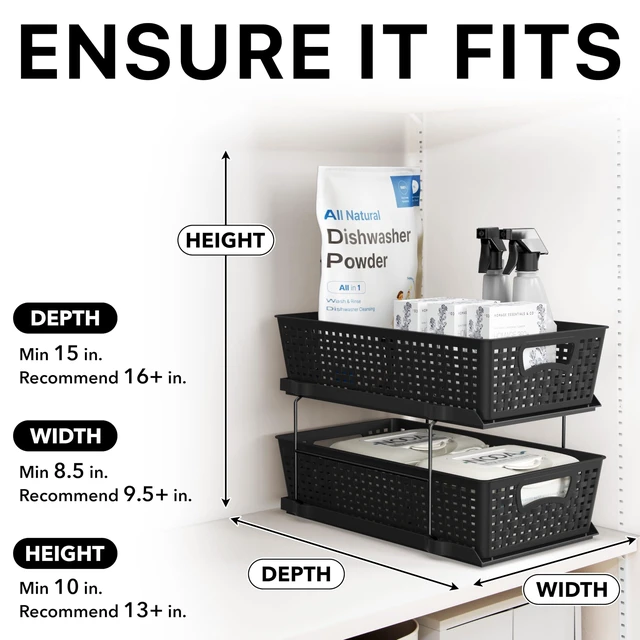 Alt view image 6 of 7 - Simple Houseware 2 Tier Pull-Out Sliding Drawer Under Sink Storage, Black