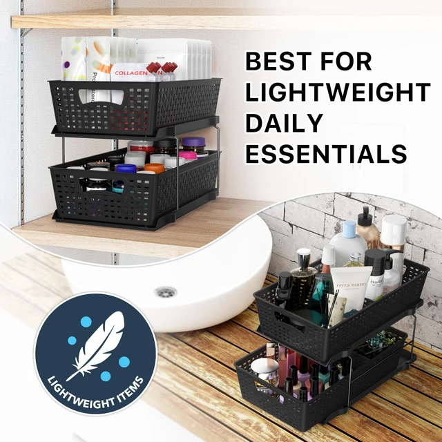 Alt view image 7 of 7 - Simple Houseware 2 Tier Pull-Out Sliding Drawer Under Sink Storage, Black