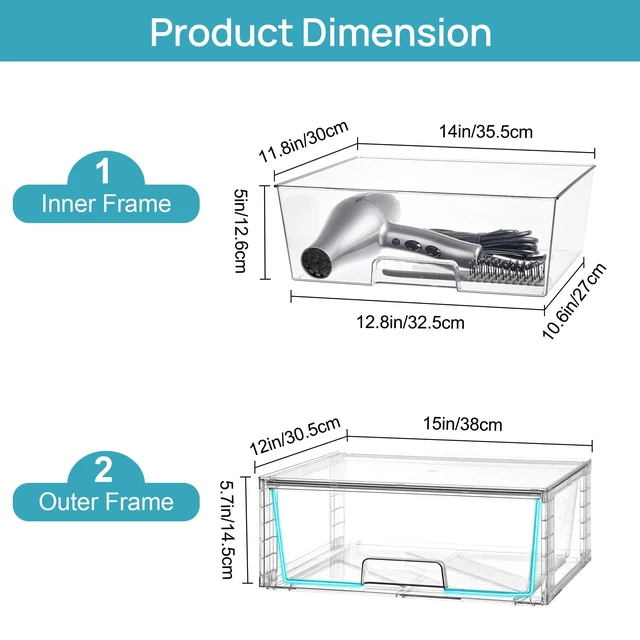 Alt view image 2 of 7 - Vtopmart 2 Pack Large Clear Stackable Plastic Storage Drawers for Closet