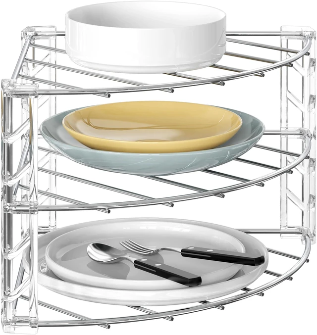 Main image of Deco Brothers 3-Tier Counter and Cabinet Corner Shelf Organizer, Chrome