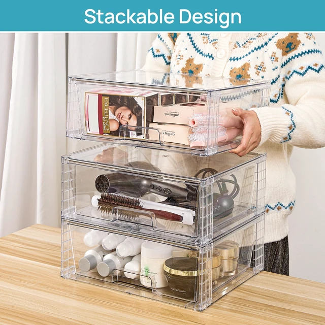 Alt view image 3 of 7 - Vtopmart 2 Pack Large Clear Stackable Plastic Storage Drawers for Closet