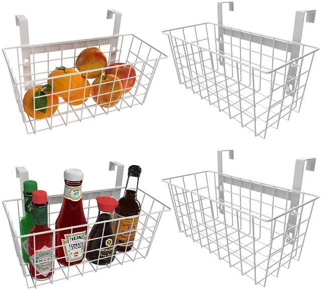 Main image of MaraFansie Basket with Hook, Grid Storage Basket, Over the Cabinet Door Organizer, Wire Hanging Basket with Hook Over the Door/Railing, Under Sink Kitchen Cabinet, Pantry, Bathroom, White, 4 Pack