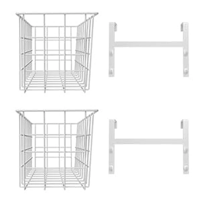 Alt view image 5 of 7 - MaraFansie Basket with Hook, Grid Storage Basket, Over the Cabinet Door Organizer, Wire Hanging Basket with Hook Over the Door/Railing, Under Sink Kitchen Cabinet, Pantry, Bathroom, White, 4 Pack