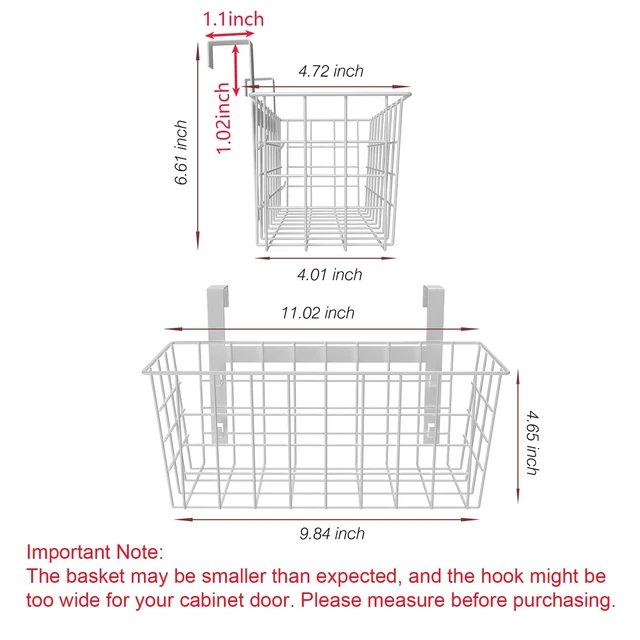 Alt view image 6 of 7 - MaraFansie Basket with Hook, Grid Storage Basket, Over the Cabinet Door Organizer, Wire Hanging Basket with Hook Over the Door/Railing, Under Sink Kitchen Cabinet, Pantry, Bathroom, White, 4 Pack