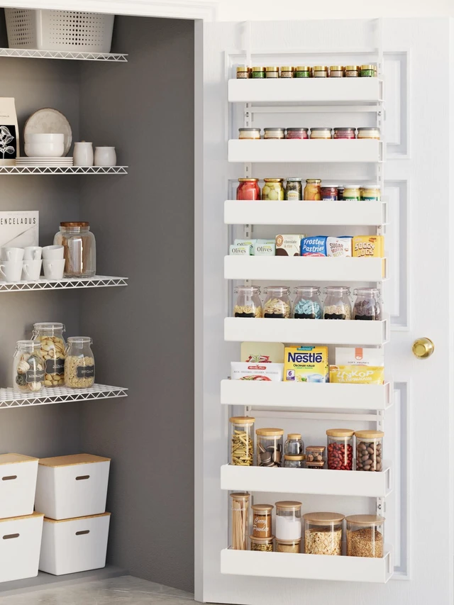 Main image of 8-Tier Over Door Pantry Organizer, Metal Hanging Storage Rack for Kitchen Bedroom White