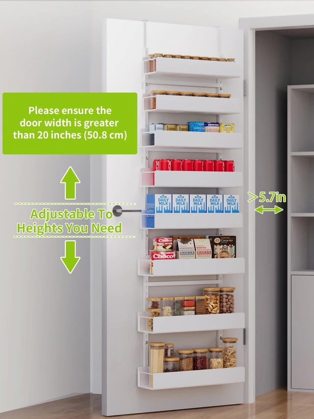 Alt view image 3 of 7 - 8-Tier Over Door Pantry Organizer, Metal Hanging Storage Rack for Kitchen Bedroom White