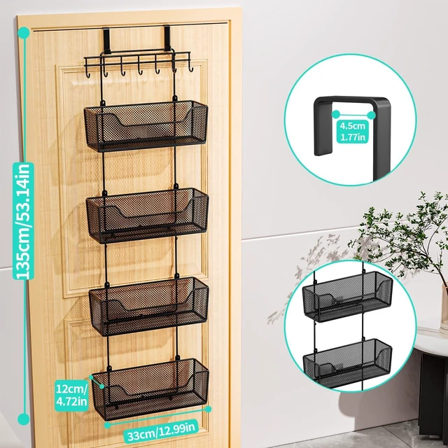 Alt view image 7 of 7 - HapiRm Over The Door Organizer - Hanging Door Organizer with 4 Metal Large Capacity Baskets and Adjustable Coat Hook for Bathroom Bedroom Kitchen Pantry Closet Cabinet