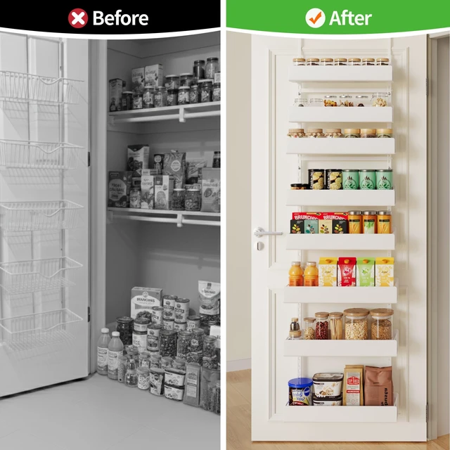 Alt view image 7 of 7 - 8-Tier Over Door Pantry Organizer, Metal Hanging Storage Rack for Kitchen Bedroom White