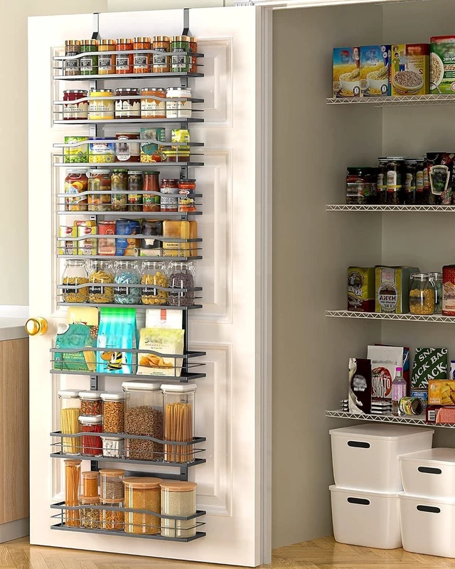 Main image of Moforoco 9-Tier Over The Door Pantry Organizer, Pantry Organization and Storage, Black Hanging Basket Wall Spice Rack Seasoning Shelves, Home & Kitchen Bedroom Bathroom House Essentials