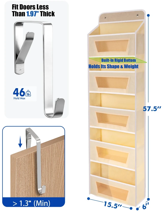 Alt view image 2 of 6 - Meolsaek Over the Door Organizer,46lbs Anti-Tilt Behind the Door Storage