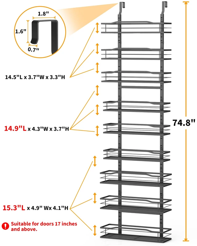 Alt view image 2 of 7 - Moforoco 9-Tier Over The Door Pantry Organizer, Pantry Organization and Storage, Black Hanging Basket Wall Spice Rack Seasoning Shelves, Home & Kitchen Bedroom Bathroom House Essentials