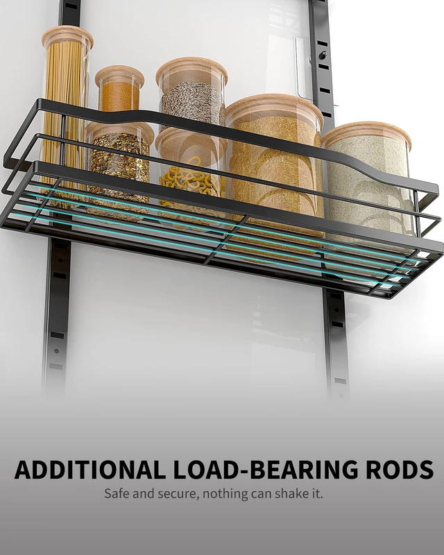 Alt view image 6 of 7 - Moforoco 9-Tier Over The Door Pantry Organizer, Pantry Organization and Storage, Black Hanging Basket Wall Spice Rack Seasoning Shelves, Home & Kitchen Bedroom Bathroom House Essentials