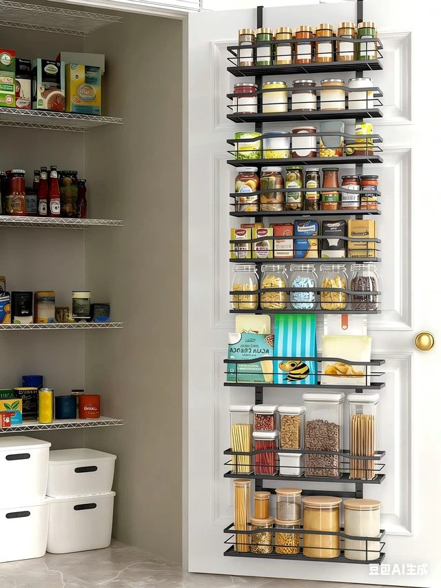 Alt view image 7 of 7 - Moforoco 9-Tier Over The Door Pantry Organizer, Pantry Organization and Storage, Black Hanging Basket Wall Spice Rack Seasoning Shelves, Home & Kitchen Bedroom Bathroom House Essentials