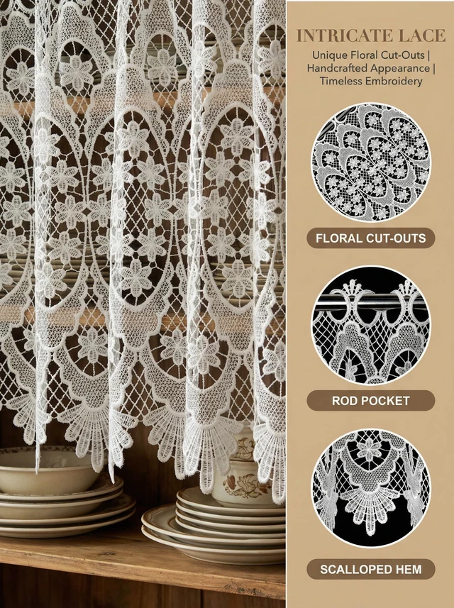 Alt view image 3 of 7 - Molaxhome Homey Sheer Embroidered Flowers Vine Valance Window Treatment