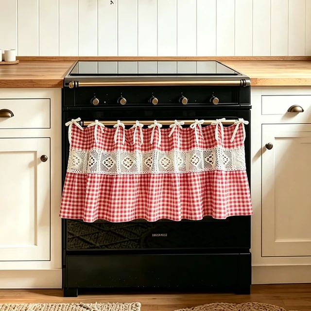 Alt view image 2 of 7 - Red Gingham Kitchen Sink Oven Curtain, Tie Top Cafe Curtain with Bow Ties