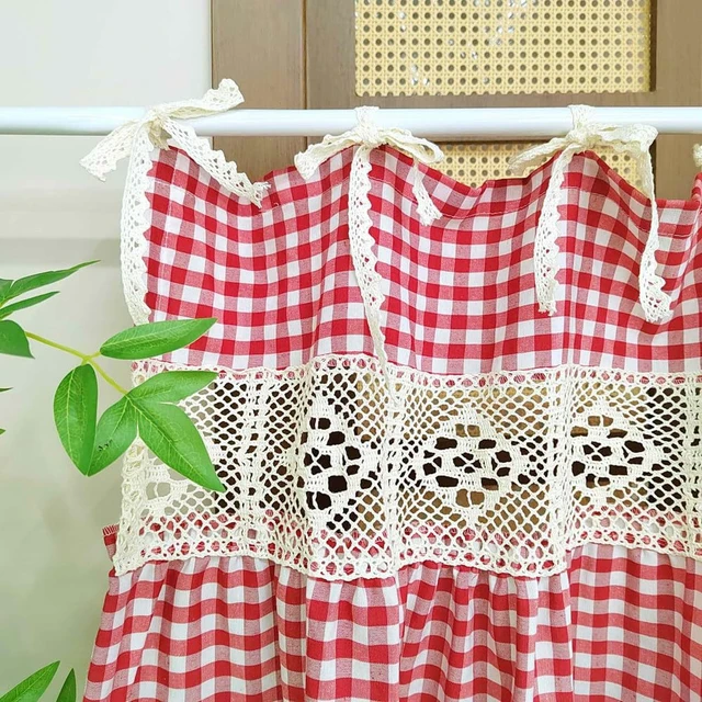 Alt view image 4 of 7 - Red Gingham Kitchen Sink Oven Curtain, Tie Top Cafe Curtain with Bow Ties