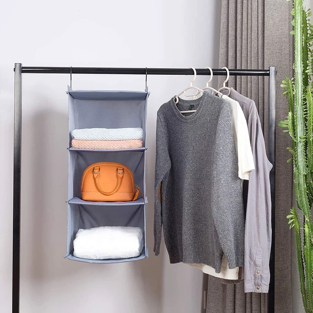Alt view image 2 of 7 - Hanging Closet Organizer 3-Shelf, Oxford Fabric Wardrobe Storage, Gray