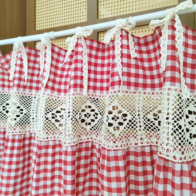 Alt view image 5 of 7 - Red Gingham Kitchen Sink Oven Curtain, Tie Top Cafe Curtain with Bow Ties