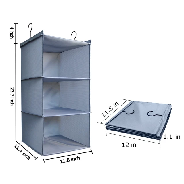 Alt view image 3 of 7 - Hanging Closet Organizer 3-Shelf, Oxford Fabric Wardrobe Storage, Gray