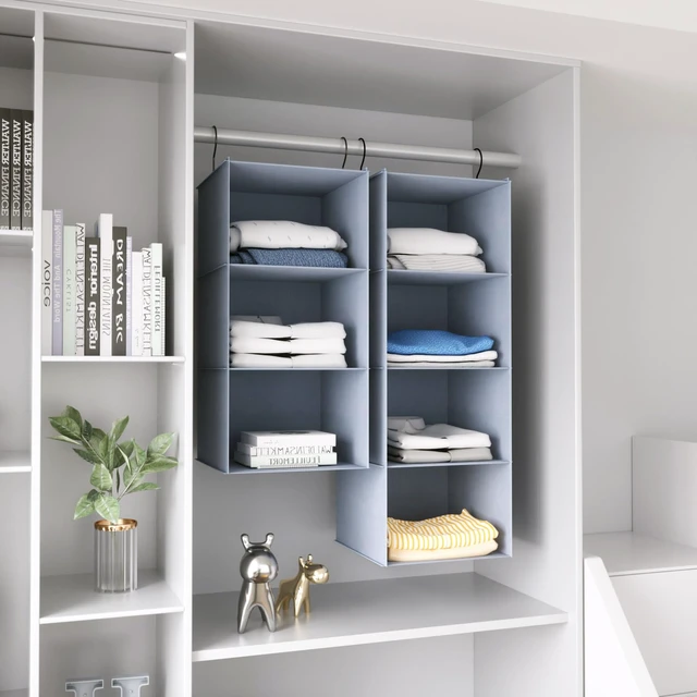 Alt view image 4 of 7 - Hanging Closet Organizer 3-Shelf, Oxford Fabric Wardrobe Storage, Gray