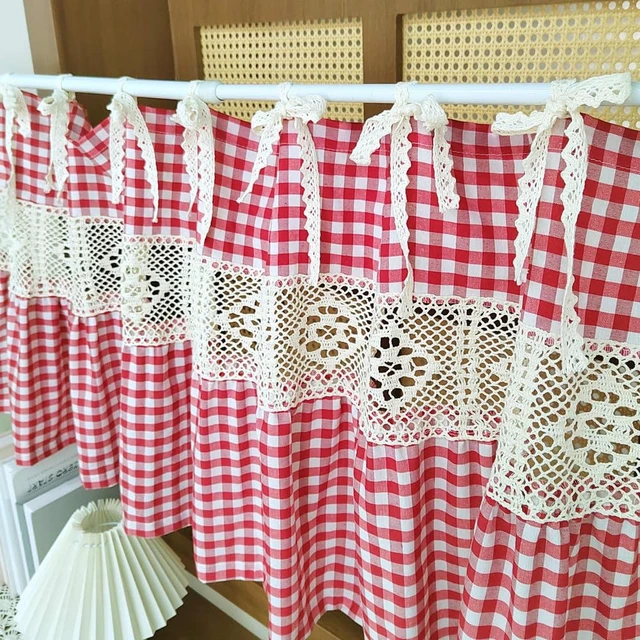 Alt view image 6 of 7 - Red Gingham Kitchen Sink Oven Curtain, Tie Top Cafe Curtain with Bow Ties