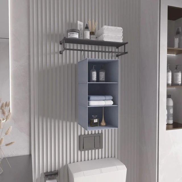 Alt view image 6 of 7 - Hanging Closet Organizer 3-Shelf, Oxford Fabric Wardrobe Storage, Gray