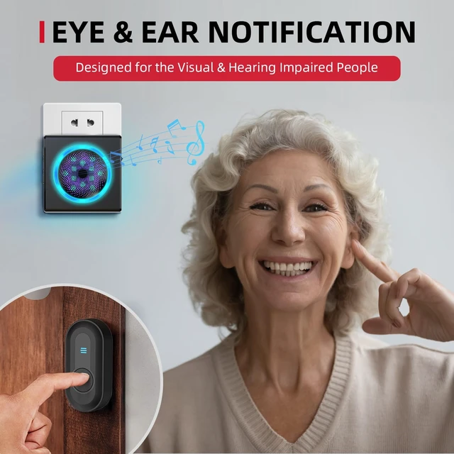 Alt view image 2 of 7 - CallToU Hearing Impaired Doorbell, Loud Wireless Chime with Flashing Light