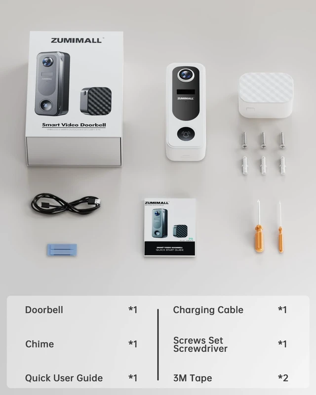 Alt view image 7 of 7 - ZUMIMALL 2K Wireless Doorbell Camera No Subscription, Battery Powered