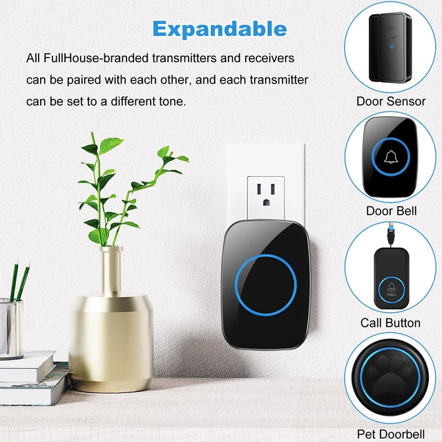 Alt view image 5 of 7 - FullHouse Wireless Doorbell Kit Waterproof, Distinguish Front and Back Door