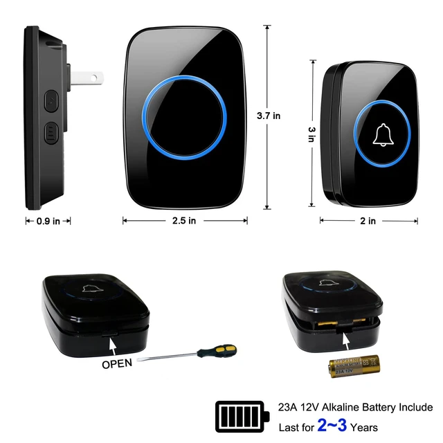 Alt view image 6 of 7 - FullHouse Wireless Doorbell Kit Waterproof, Distinguish Front and Back Door