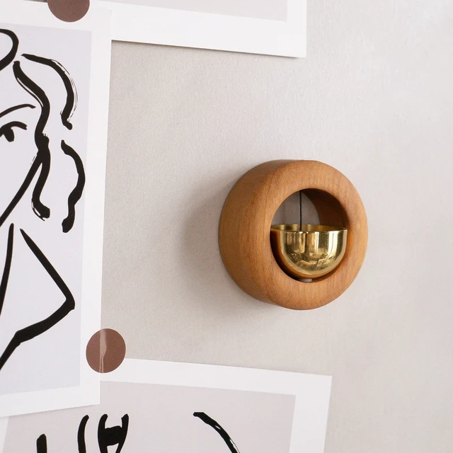 Alt view image 5 of 7 - Magnetic Shopkeepers Bell for Door Opening,Golden Silk Wood Door Chimes When Door Opens,Doorbell Chime,Office Ornaments Decoration for Entrance, Fridge Sticker and Barn Door Housewarming Gift