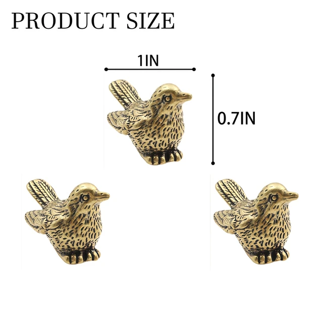 Alt view image 2 of 6 - 3 Pcs Brass Sparrow Door Hinge Toppers, Mini Bird Decor